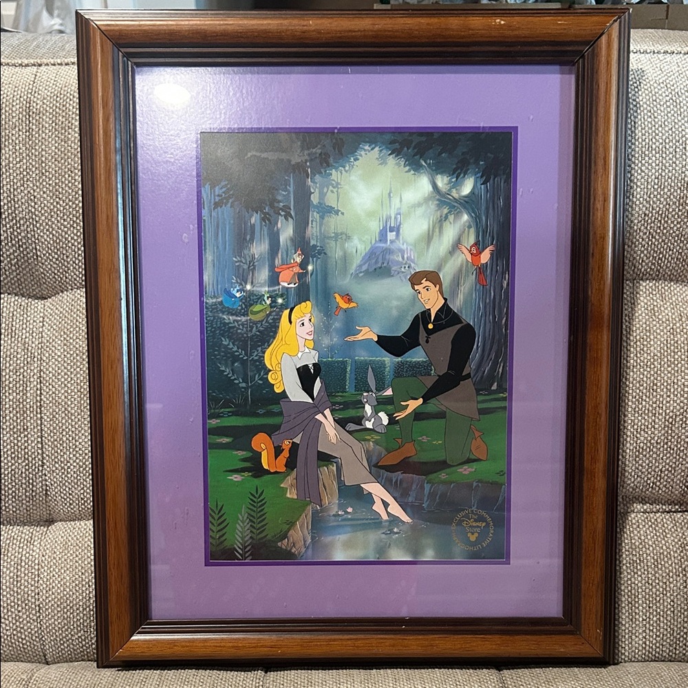 1997 Disney Store Sleeping Beauty Framed Lithograph Aurora Prince Phillip